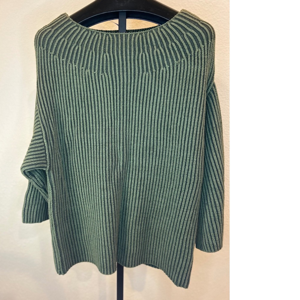 Free People Ribbed Boat Neck Oversized Sweater Green Women's Size M